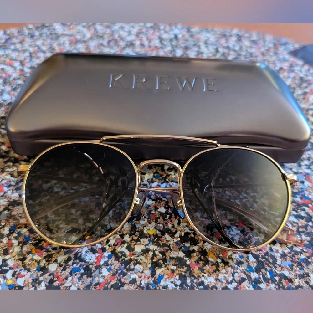 KREWE Earhart Round- Gold and Tortoise Aviator Sunglasses - Picture 4 of 4